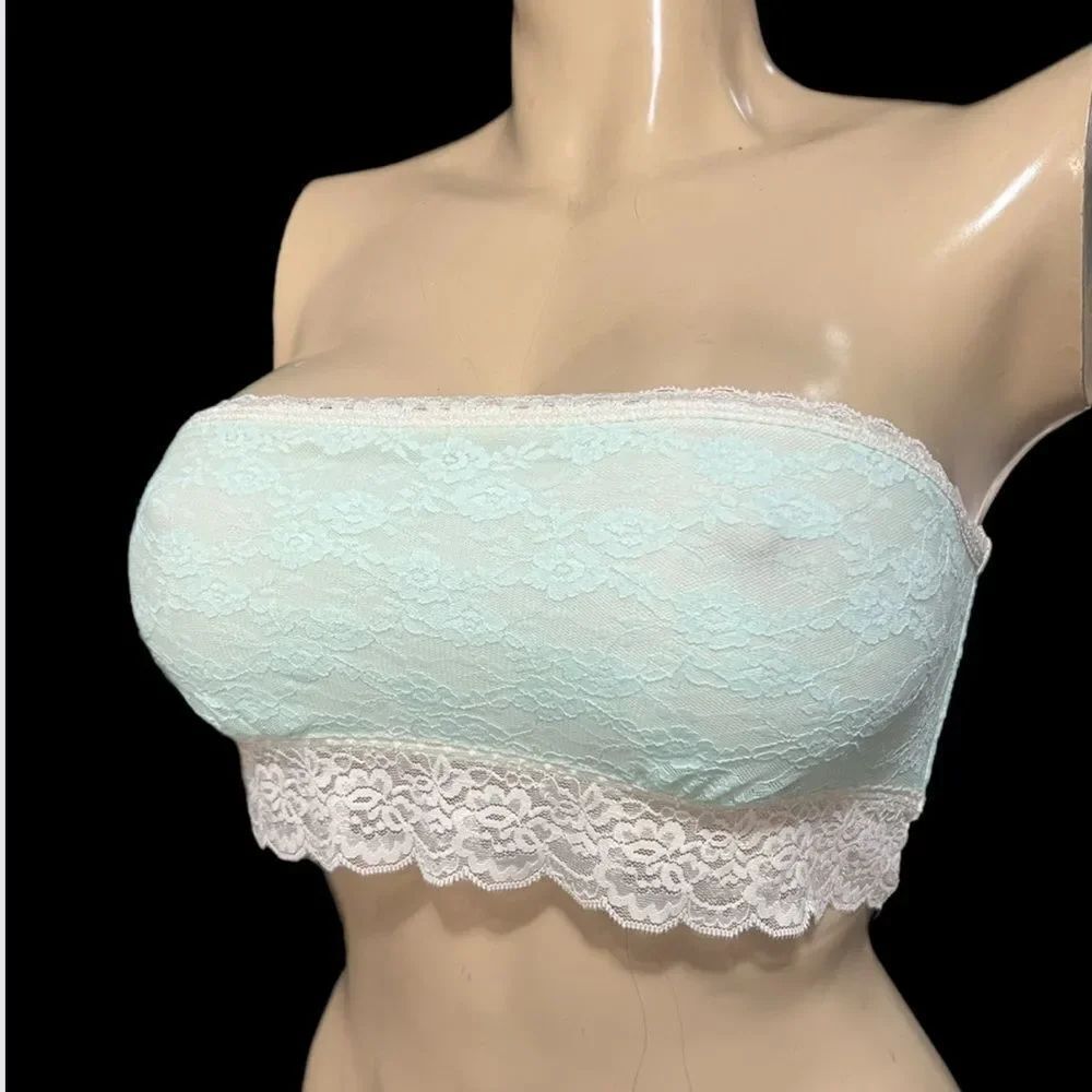 Victorias Secret Pink Strapless Lace Unlined Bandeau Bralette bra mint Large